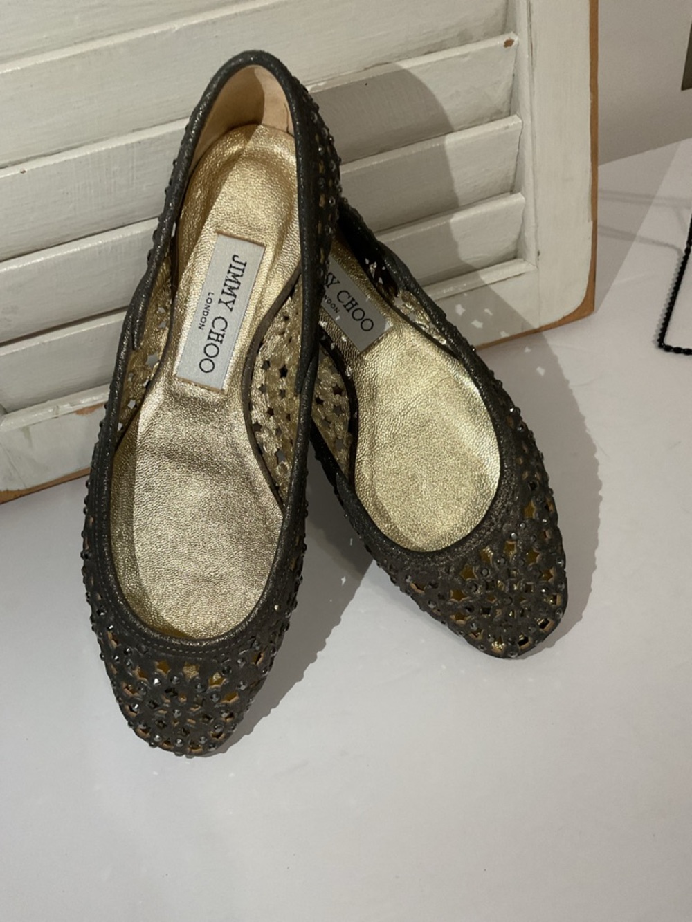 Jimmy Choo Black Laser-Cut Ballet Flats Size 36